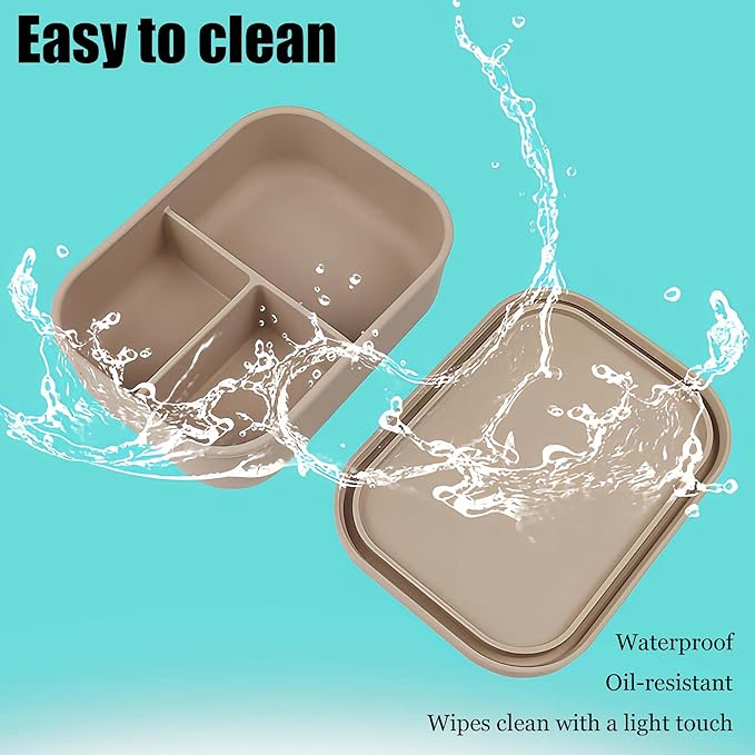 Custom Silicone Bento Box | Personalized Lunch Box with Engraved Name/Logo | Lunch Containers for Work Travel Outdoor with 3 Compartment