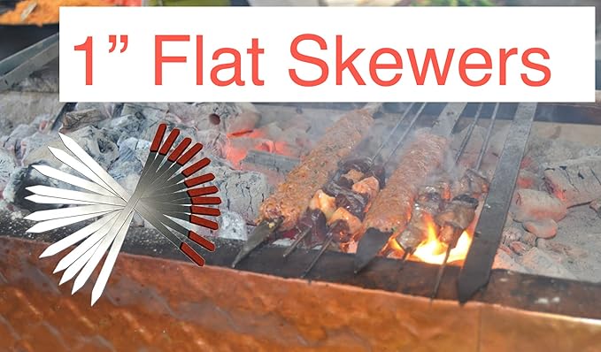 Premium Stainless Steel Barbecue Skewers BBQ Outdoor Grill Skewer stick with Solid Wood Handle for Grilling Shish Kebob Koubideh Persian Brazilian Kebab 1" wide and 24" long (12pcs)