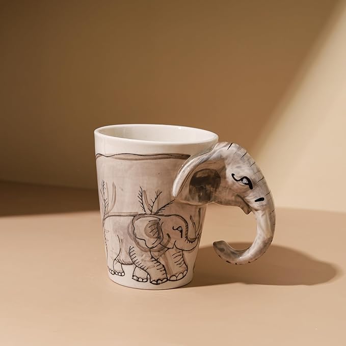 IYARA CRAFT 3D Elephant Mug – 11oz Ceramic Cup with Sculpted Trunk Handle, Microwave & Dishwasher Safe, Mom and Baby Elephant Design