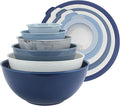 COOK WITH COLOR Mixing Bowls with TPR Lids - 12 Piece Plastic Nesting Bowls Set includes 6 Prep Bowls and 6 Lids, Microwave Safe Mixing Bowl Set (Blue and White)