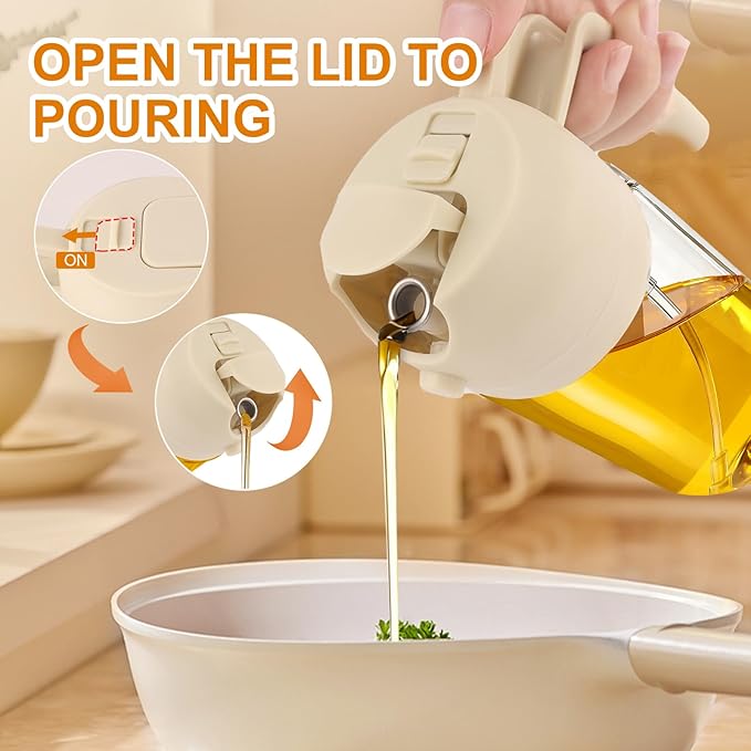 Glass Olive Oil Sprayer for Cooking, Oil Dispenser Bottle for Kitchen Gadgets, 2 in 1 Spray and Pour bottle, Home and Kitchen Essentials, Air Fryer Accessories for Salad, BBQ (16oz/470ml, White)
