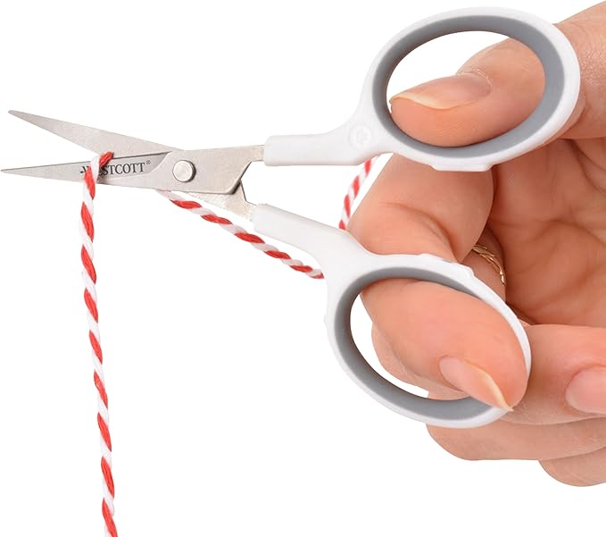 Westcott 4" Embroidery Scissors with Straight Titanium-Bonded Blades for Crafting, Sewing & More (White/Gray)