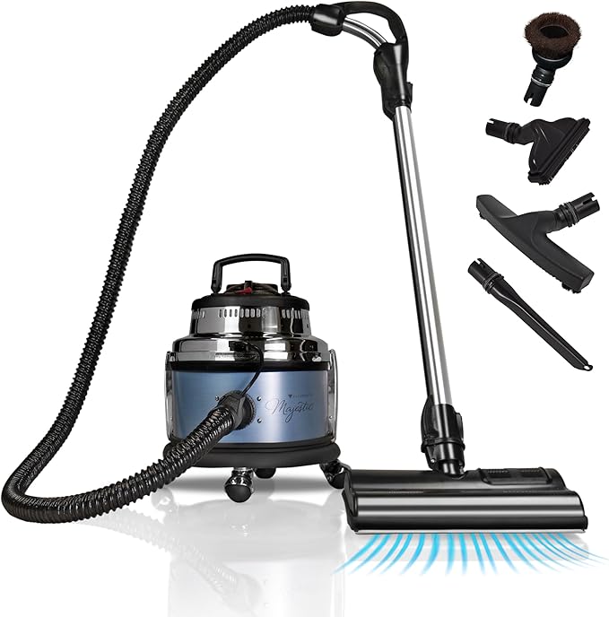 Filter Queen Majestic Surface Cleaner, Blue, Canister Vacuum with Bagless Cyclonic Action, The Ultimate All-in-One Cleaning Machine