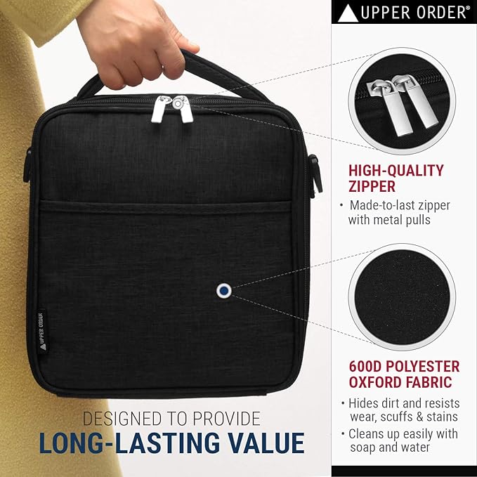 Reusable Insulated Lunch Box for Men and Women (Black) Durable Leakproof Cooler Tote Bag Freezable Lunch Bag for Adults. Top Women and Mens Lunch Box for Office Work, Picnic