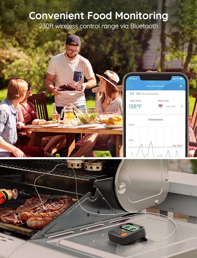 Govee Bluetooth Meat Thermometer, 230ft Range Wireless Grill Thermometer Remote Monitor with Temperature Probe Digital Grilling Thermometer with Smart Alerts for Smoker Cooking BBQ Kitchen Oven
