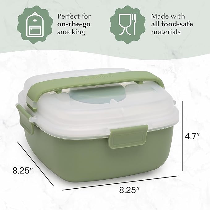 Goodful Stackable Lunch Box Container, Bento Style Food Storage with Removeable Compartments for Sandwich, Snacks, Toppings & Dressing, Leak-Proof and Made without BPA, 56-Ounce, Sage