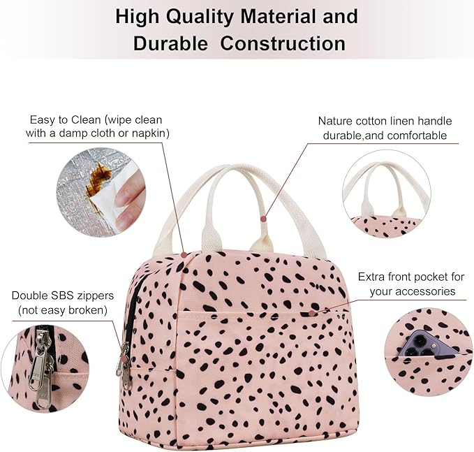 EurCross Pink Lunch Bag for Women,Chic Trendy Portable Lightweight Insulated Small Lunch Box Tote Bag for Preppy College or Adult Work Office