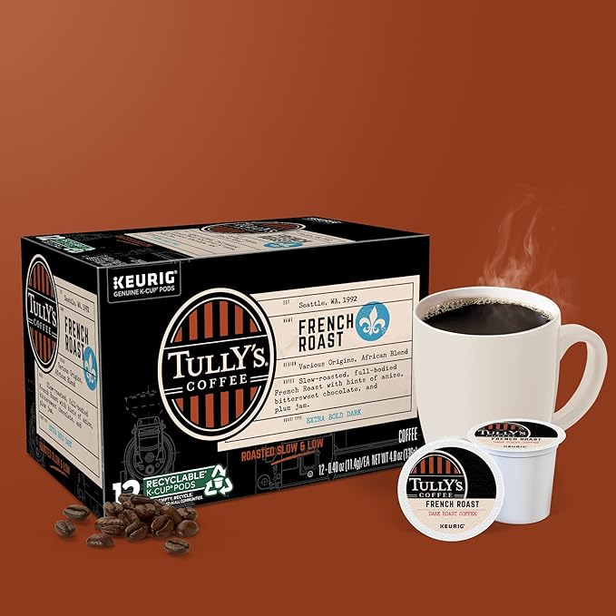 Tully's Coffee French Roast Keurig Single-Serve K-Cup Pods, Dark Roast Coffee, 72 Count