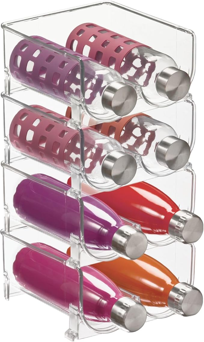mDesign Plastic Stackable 2 Bottle Storage Holder Rack Organizer for Home, Kitchen Countertop, Cabinet, and Pantry - Holds Water Bottles, Perfect for Tumbler Cup - 4 Pack - Clear