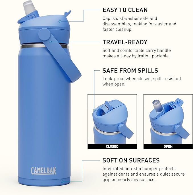 CamelBak Thrive Flip Straw Insulated Stainless Steel Water Bottle Sky Blue, 20oz