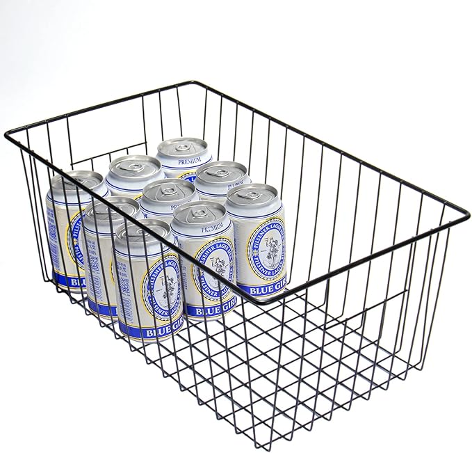 16inch Freezer Wire Storage Organizer Baskets, Household Refrigerator Bins with Built-in Handles for Cabinet, Pantry