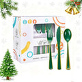 WDF 180PCS Green Plastic Silverware - Green Utensils 60 Forks, 60 Knives and 60 Spoons - Heavy Duty Christmas Plastic Cutlery for Party Supplies/Christmas