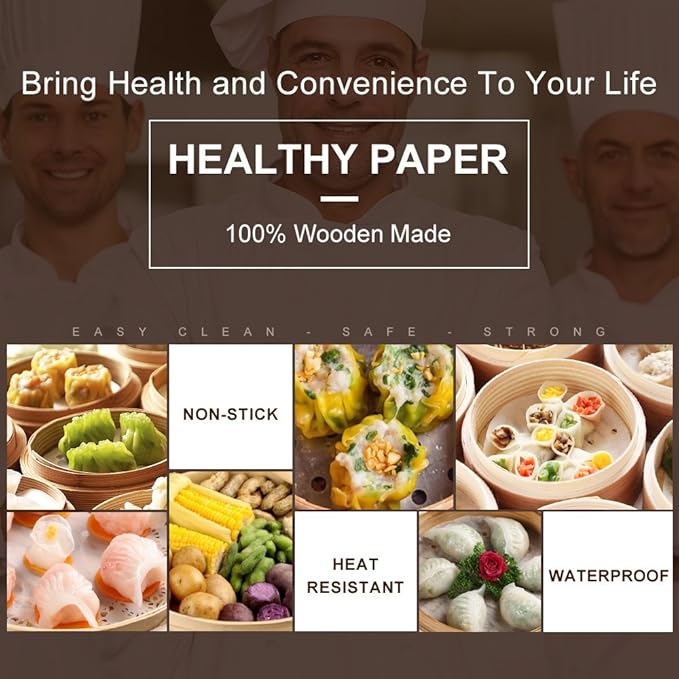 100pcs Unbleached Air Fryer Liners, 9inch Bamboo Steamer Liners, Vancens Premium Perforated Parchment Steaming Paper Rounds, Non-stick Steamer Mat, Perfect for 5.3 & 5.8 QT Air Fryers/Baking/Cooking