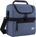 MIER 2 Compartment Lunch Bag for Men Women, Leakproof Insulated Cooler Bag for Work, Bluesteel, Medium
