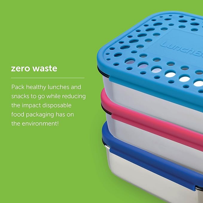 LunchBots Medium Duo Snack Container - Divided Stainless Steel Food Container - Two Sections for Half Sandwich and a Side - Eco-Friendly - Dishwasher Safe - Stainless Lid - Aqua Dots
