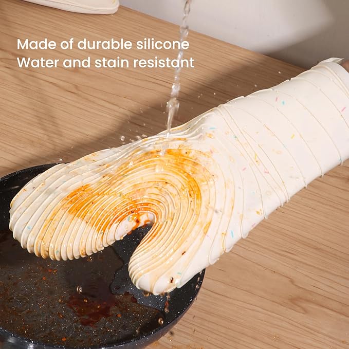 4 Pieces Oven Mitts and Pot Holders of Macaron Color Thickened Non-Slip Silicone Kitchen Gloves, Heat Resistant up to 500F, Essential for Kitchen Baking (makal-bai)