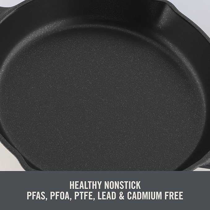 Zakarian by Dash 9.5 Inch Small Nonstick Cast Iron Skillet, Titanium Ceramic Coated Frying Pan, Grey