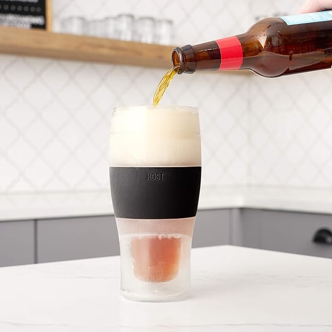 Host FREEZE Beer Glasses, Frozen Beer Mugs, Freezable Pint Glass Set, Insulated Pint Glass to Keep Your Drinks Cold, Double Walled Insulated Glasses, Tumbler for Iced Coffee, 16oz, Set of 2, Black
