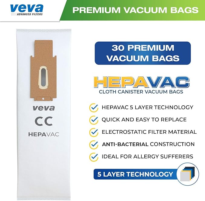 30 Pack Type CC HEPA Vacuum Bags for Oreck XL, XL5, XL7, XL21, 2000, 3000, 4000, 7000, 8000, 9000 Upright Vacuum Cleaner, Premium Hypo-Allergenic Bags