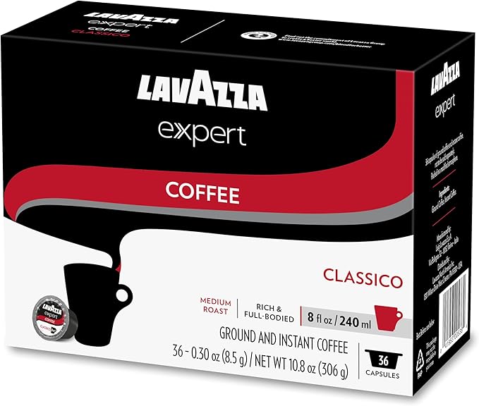 Lavazza Expert Classico Coffee Capsules, Medium Roast, Arabica and Robusta Blend, Compatible with Lavazza Classy Plus Machine (36 Capsules)