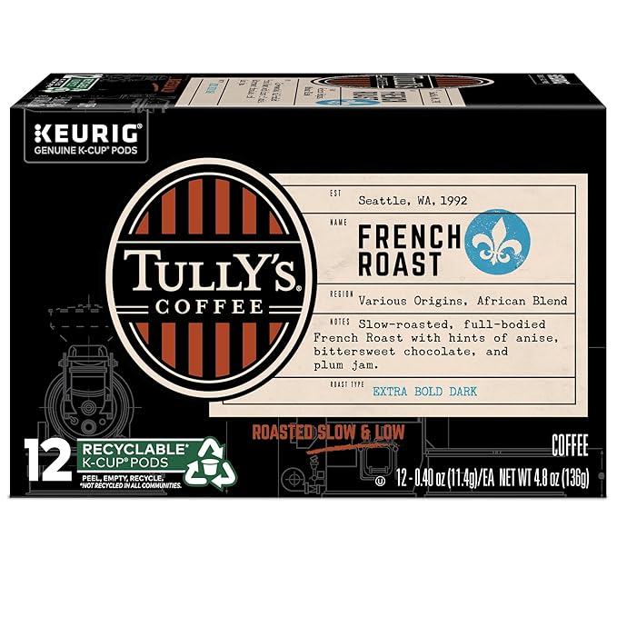 Tully's Coffee French Roast Keurig Single-Serve K-Cup Pods, Dark Roast Coffee, 72 Count