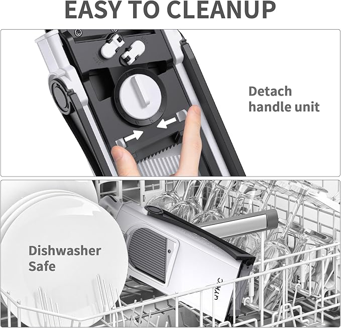 Upgrade Safe Mandoline Slicer for Kitchen, Vegetable Chopper Slicer, Potato Slicer Thickness Adjuster, French Fry Cutter, Veggie Onion Dicer Faster Kitchen Mandolin for Meal Prep (White)