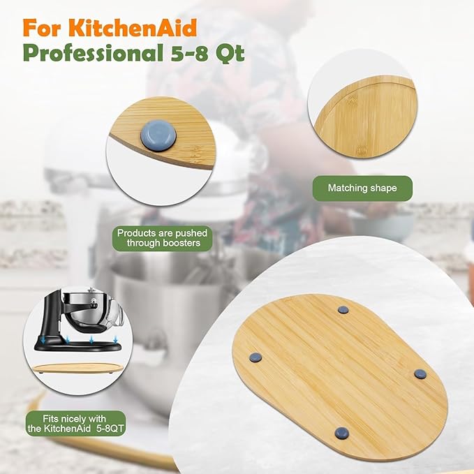 Bamboo Slide Mat for KitchenAid 5-8 Qt Bowl Lift Mixer, Attachments, Sliding Tray