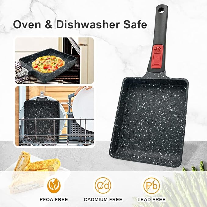 Nonstick Tamagoyaki Pan, Japanese Egg Omelette Pan Nonstick, Square Frying Pan with Detachable Handle, PFAS & PFOA-Free, Oven Safe
