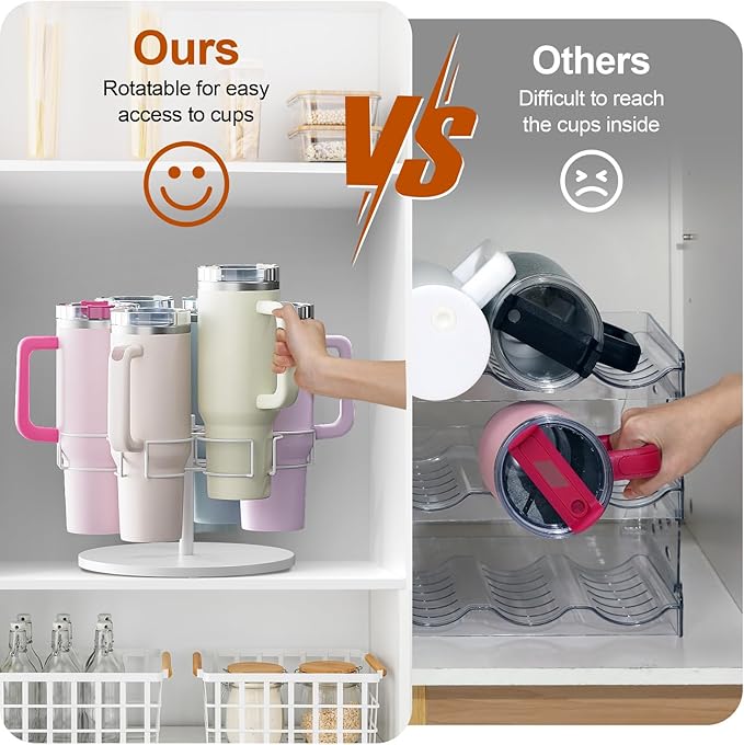 Water Bottle Organizer for Stanley 40 oz, Rotating Stanley Cup Organizer Holder, Tumbler Organizer Holder, Stanley Cup Accessories, Easy to Install, White（Patented Product）