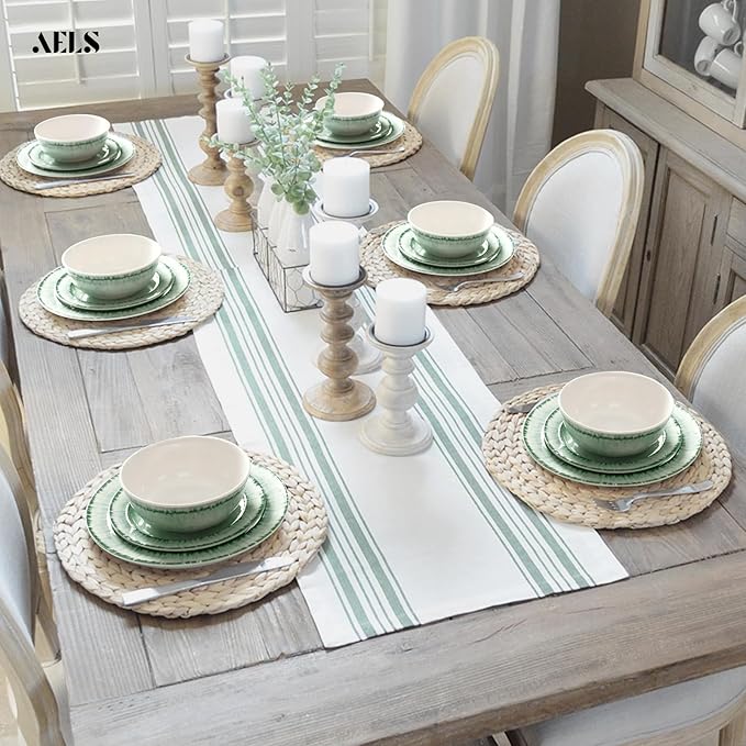 AELS Melamine Dinnerware Set of 18 Pcs Dinner Dishes Set, Lightweight Unbreakable for Indoor and Outdoor Use, BPA Free, Dishwasher Safe, Sage Green