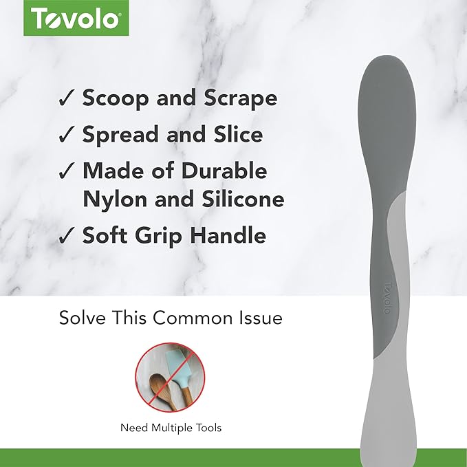 Tovolo Mini Scoop and Spread Tool for Kitchen Meal Prep Small Sandwich Spreader Spatula for Peanut Butter Jelly, Silicone BPA Free Dishwasher Safe Scooper Spreader, Oyster Gray and Cool Gray