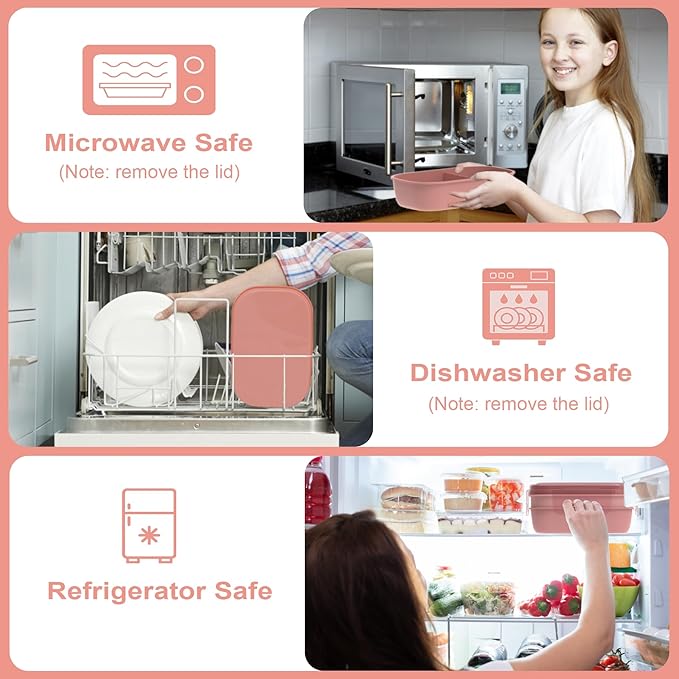 JBGOYON® Bento Lunch Box Set - 3 Stackable Containers for Adults and Kids，lunch box for women- Includes Lunch Bag, Leak-Proof and BPA-Free - Built-in Utensil Set - Dishwasher Safe (Pink)