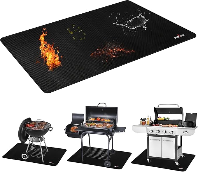 Large 60 x 42 Inch Under Grill Mats for Outdoor Grill,Double-Sided Fireproof/Waterproof/Oil-Proof Grill Pad,BBQ Mats for Outdoor Grill,Indoor Fireplace/Fire Pit Mat,Deck/Patio/Lawn Protector