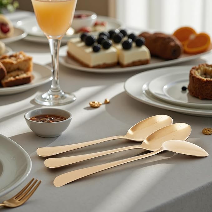 12PCS Stainless Steel Serving Utensils Sets,8 Large Serving Spoons,4 Serving Tongs,Gold Serving Utensills Sets for Buffet Catering Banquet Party (Gold)