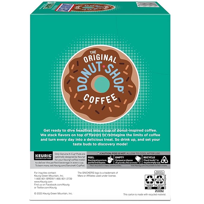 The Original Donut Shop Snickers Coffee, Keurig Single Serve K-Cup Pods, Flavored Coffee, 96 Count (4 Packs of 24)