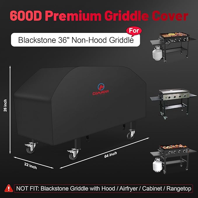 Comnova Griddle Cover for Blackstone Griddle 36 Inch - 600D Flat Top Grill Cover for Blackstone 4 Burner Griddle Without Hood, Outdoor 36" Griddle Cover for FTG600 (with Pole)