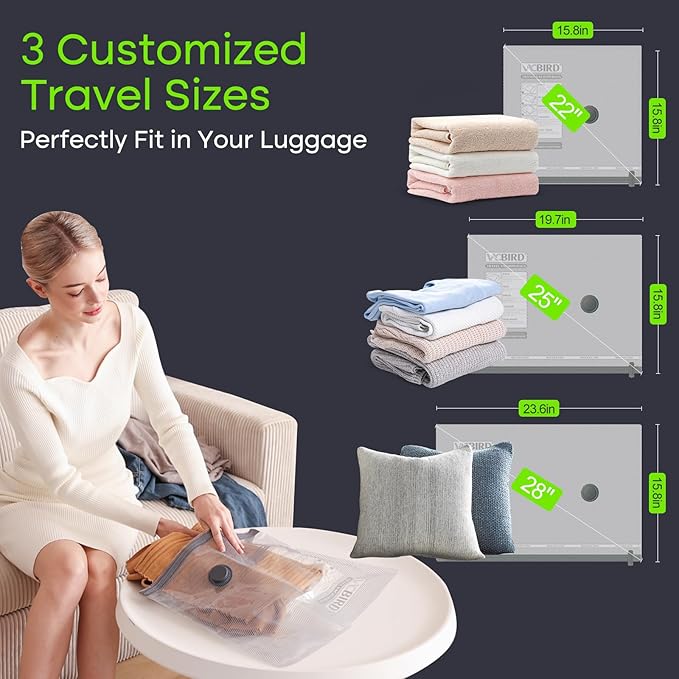 9 Pack Travel Vacuum Storage Bags with USB Electric Pump, Carry-on Size Space Saver Bags for Clothes and Clothing Travel，Compression Packing for Luggage and Suitcase