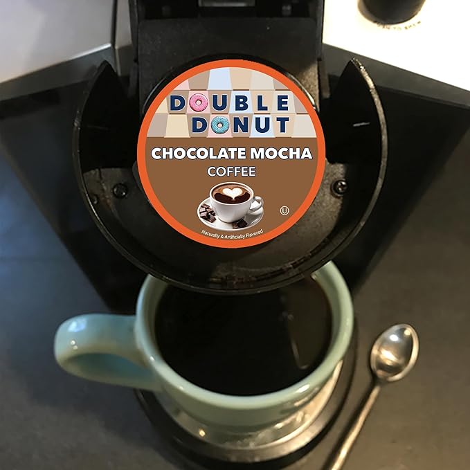 Double Donut Coffee Chocolate Mocha Flavored Coffee Pods, Medium Roast for Chocolate Coffee Lovers, Compatible with Keurig K Cups Brewers, 20 Count