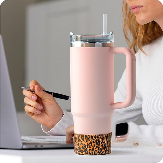 Silicone Boot for Stanley Quencher Tumbler 20/30/40 oz &IceFlow 20/30oz,Owala 24/40 oz Cup Cheetah Boot Sleeve 40oz Bottom Protector for Bottom Size 2.8-2.95" Cups & Bottles BPA-Free(Khaki Leopard)