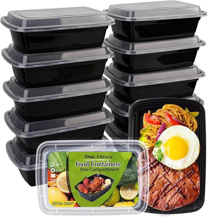 Meal Prep Containers [38OZ] Plastic Food Storage Containers With Lids,10-Pack Reusable To Go Containers, Disposable Food Prep Container, BPA-free, Stackable, Microwave/Dishwasher/Freezer Safe