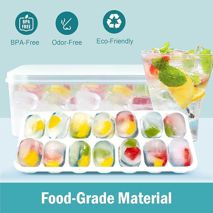 Ice Cube Trays for Freezer Ice tray - Easy to Release Silicone Ice Trays with Spill-Resistant Lids, Reusable Ice Cubes,Stackable and BPA-Free, Perfect for Cocktails, Baby Food, and Iced Coffee