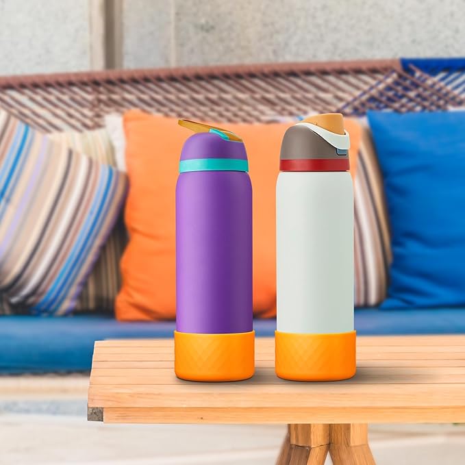 2PCS Silicone Water Bottle Boot for Owala 40oz, Protective Bottom Bumper Anti-Slip Sleeve for FreeSip, Twist, and Flip Stainless Steel Bottles, Dishwasher Safe and BPA Free(Orange)