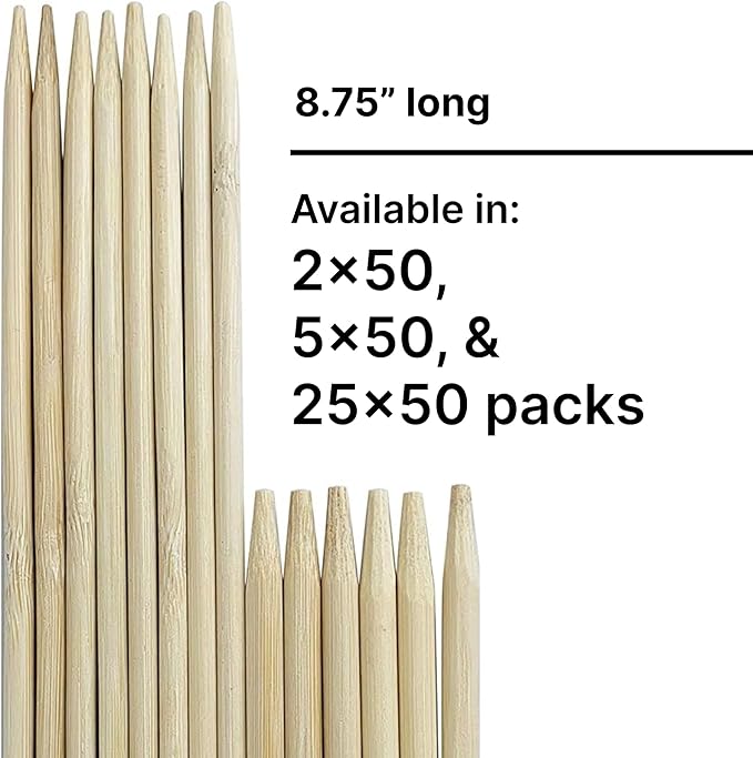 KingSeal Bamboo Wood Corn Dog Skewers, Sticks, 8.75 Inches x 5 mm Diameter, Blunt Point for Safety, Retail Pack - 2 Bags of 50 Skewers (100 Count)