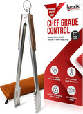 17-Inch Grill Tongs for Outdoor Grilling - Heavy Duty Stainless Steel Tongs with Luxurious Walnut Grip & Premium Gift Pouch - Extra Long BBQ Tongs for Grilling, Smoker & Outdoor Cooking