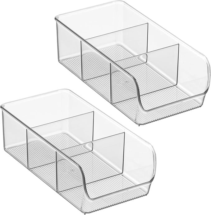 InterDesign iDesign Stackable 3-Section Divided Storage Bin for Pantry, Fridge, or Cabinet - Set of 2 - Clear