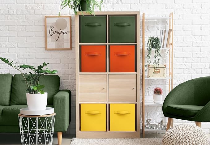 Sorbus Foldable Storage Cubes - 6 Fabric Baskets for Organizing Pantry, Shelf, Toy Box, Cubby, Closet Organizer - 11 Inch Collapsible Closet Organizers & Storage Bins (Dark Yellow, Green, & Orange)