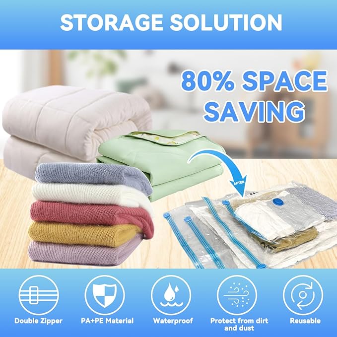 30 Pack Vacuum Storage Bags with Electric Pump, Space Saver Vacuum Storage Bags (5 Jumbo/5 Large/5 Medium/5 Small+10 Roll Up) for Clothes, Travel, Comforters, Blankets, Bedding