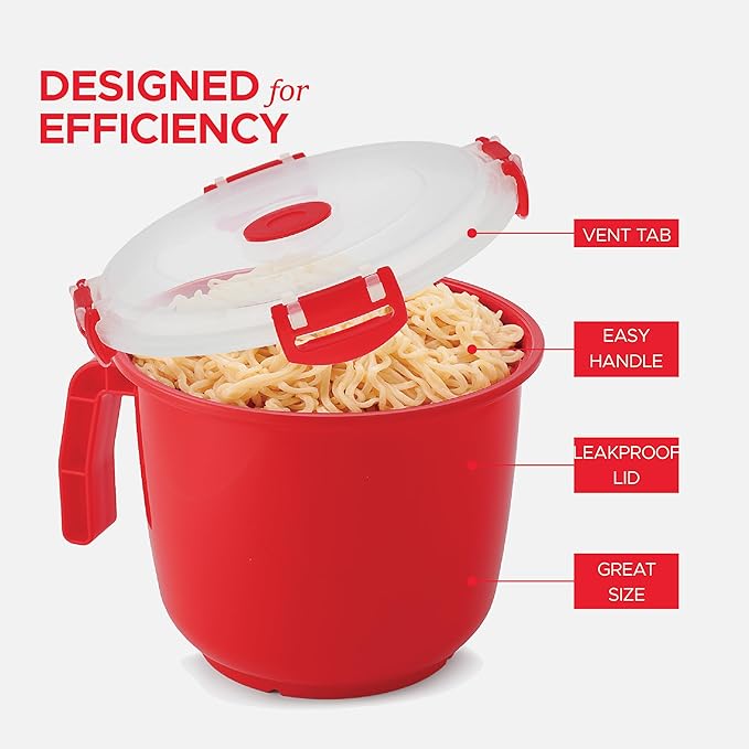 Tafura Microwave Bowl with Lid – 34oz Microwave Safe Soup Bowls with Lids, Ramen Noodle Bowl with Handle, Leakproof Plastic Bowls Microwave Safe, BPA-Free Soup Mugs for Travel – 2 Count