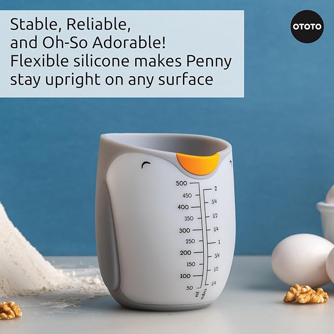 OTOTO Penny Penguin Silicone Measuring Cups for Cooking - 500ml 2 Cup Cute Measuring Cups for Baking, BPA-Free, Microwave Safe, Penguin Gifts, Cute Kitchen Accessories, Funny White Elephant Gifts