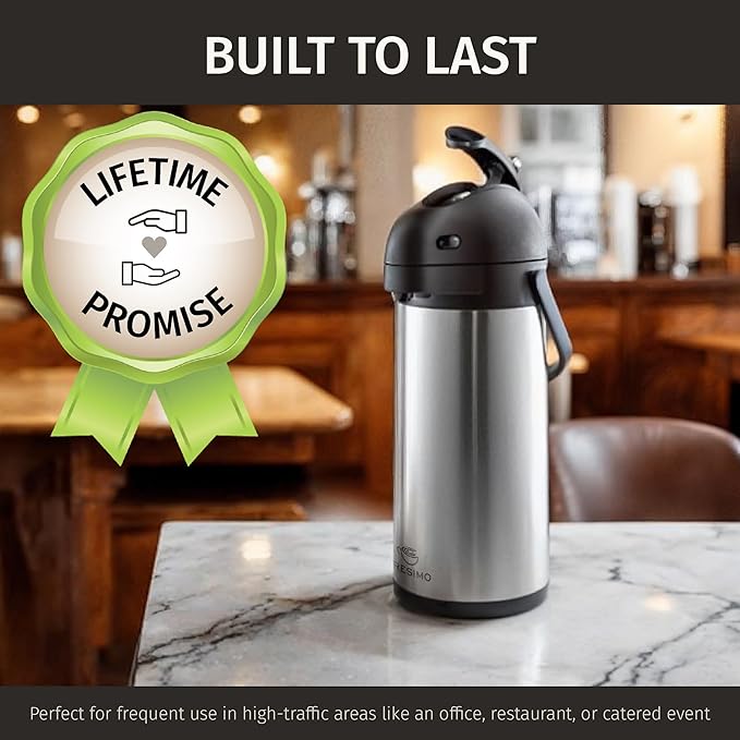 Cresimo Coffee Carafe with Pump - 102oz / 3L Airpot 12 Hours Large Hot Water Carafe, Cocoa Dispenser for Parties - Tea Flask, Insulated Stainless Steel Airpots for Hot Beverage Dispenser -Coffee Pump